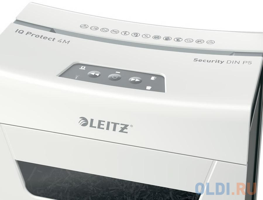 Шредер Leitz IQ PROTECT Premium 4M белый (секр.P-5)/фрагменты/4лист./14лтр./скрепки/скобы фото