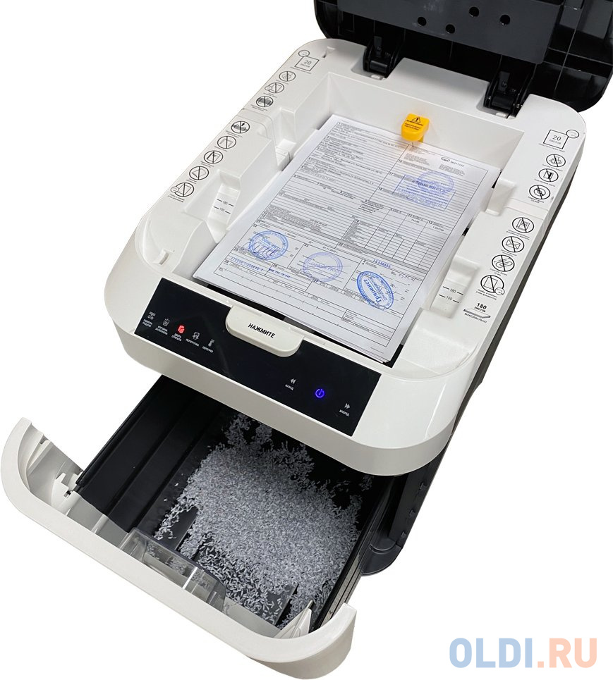 Шредер Office Kit SA180 1,9x12 белый/черный с автоподачей (секр.P-5) фрагменты 14лист. 35лтр. скрепки скобы пл.карты OK1912AS180 - фото 8