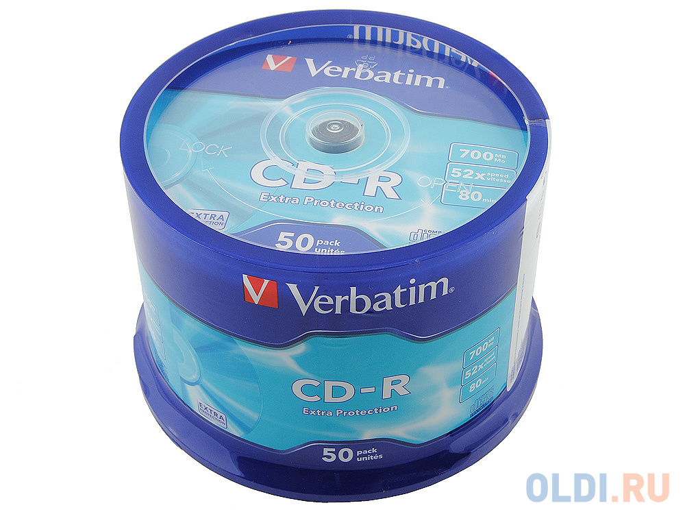 Диски CD-R 80min 700Mb Verbatim  52x  50 шт  Cake Box  <43351\\43711 - фото 1