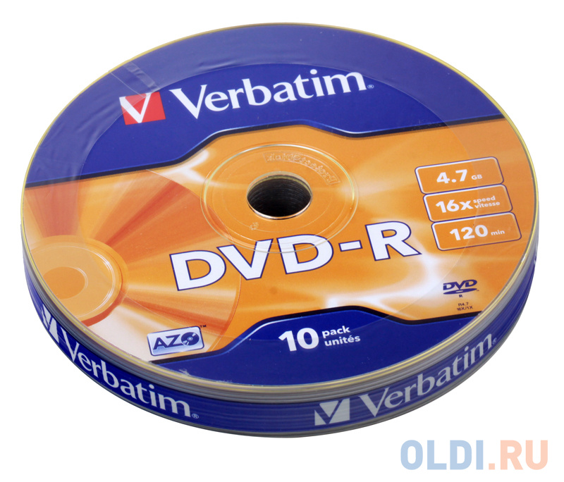 Диск DVD-R 4.7Gb Verbatim 16x Shrink/10  43729