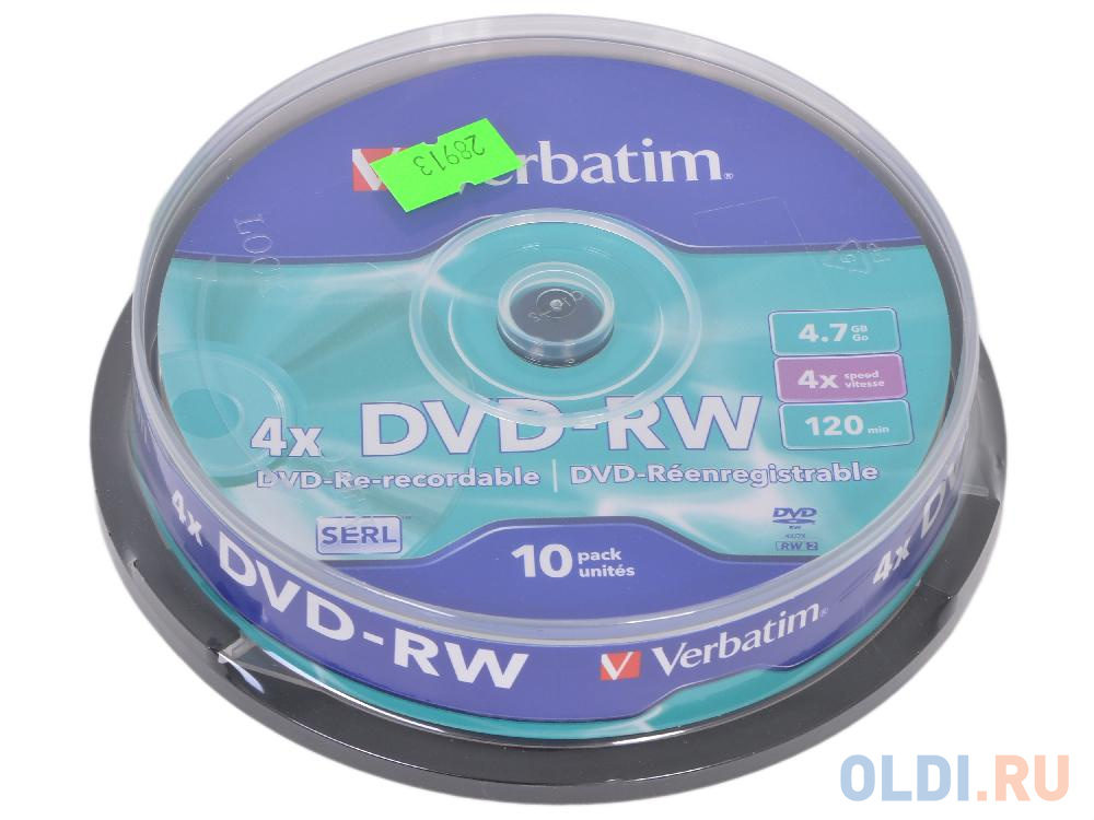 Диск   DVD-RW 4.7Gb Verbatim 4x  10 шт  Cake Box  <43552 - фото 1