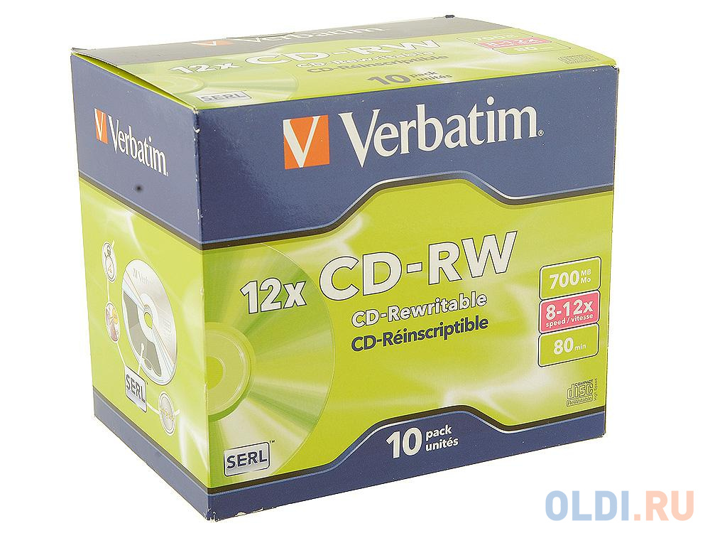 Диски CD-RW 700Mb 8x-12x Jewel High Speed Verbatim 10шт 43148