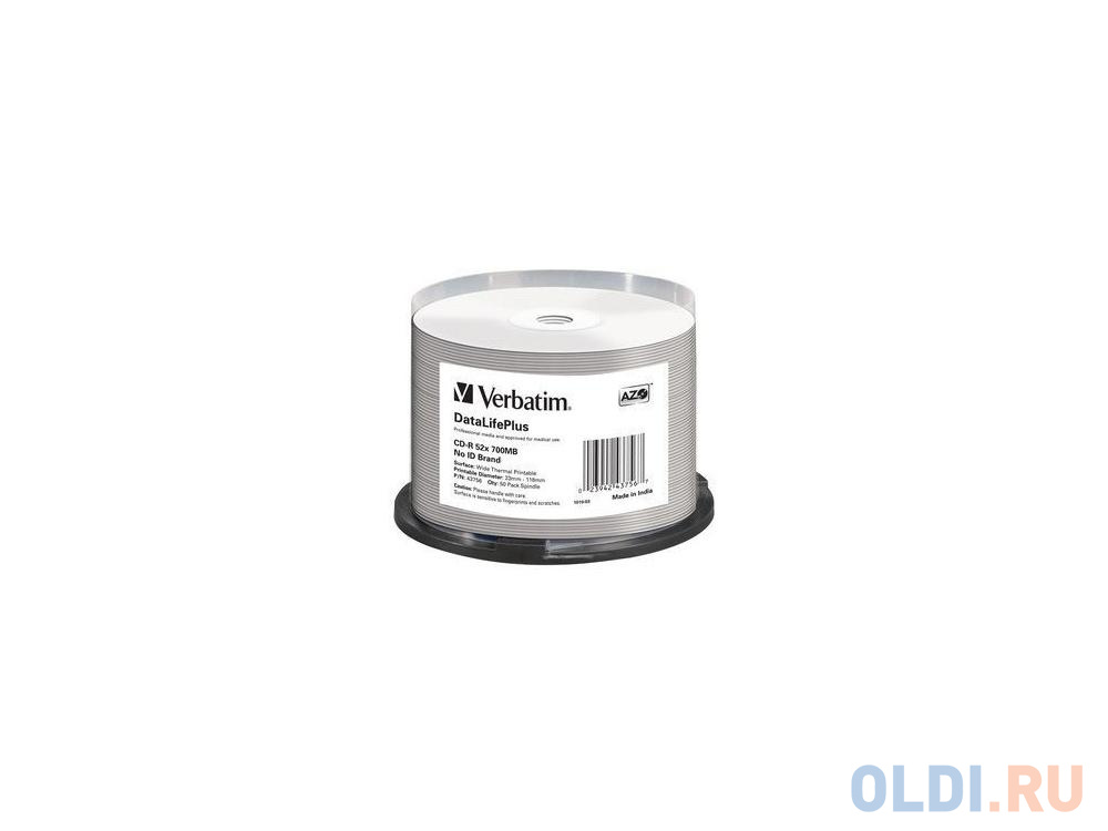 Диски CD-R Verbatim 700Mb 52x DL + White Wide Thermal Printable 50шт 43756