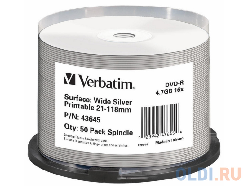 

Диск DVD-R Verbatim 16x 4.7Gb Wide Silver Printable 50шт 43645