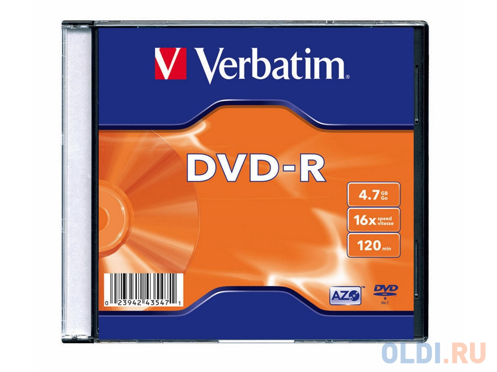 

Диски DVD-R Verbatim 16x 4.7Gb SlimCase 100шт (5x20шт) 43547