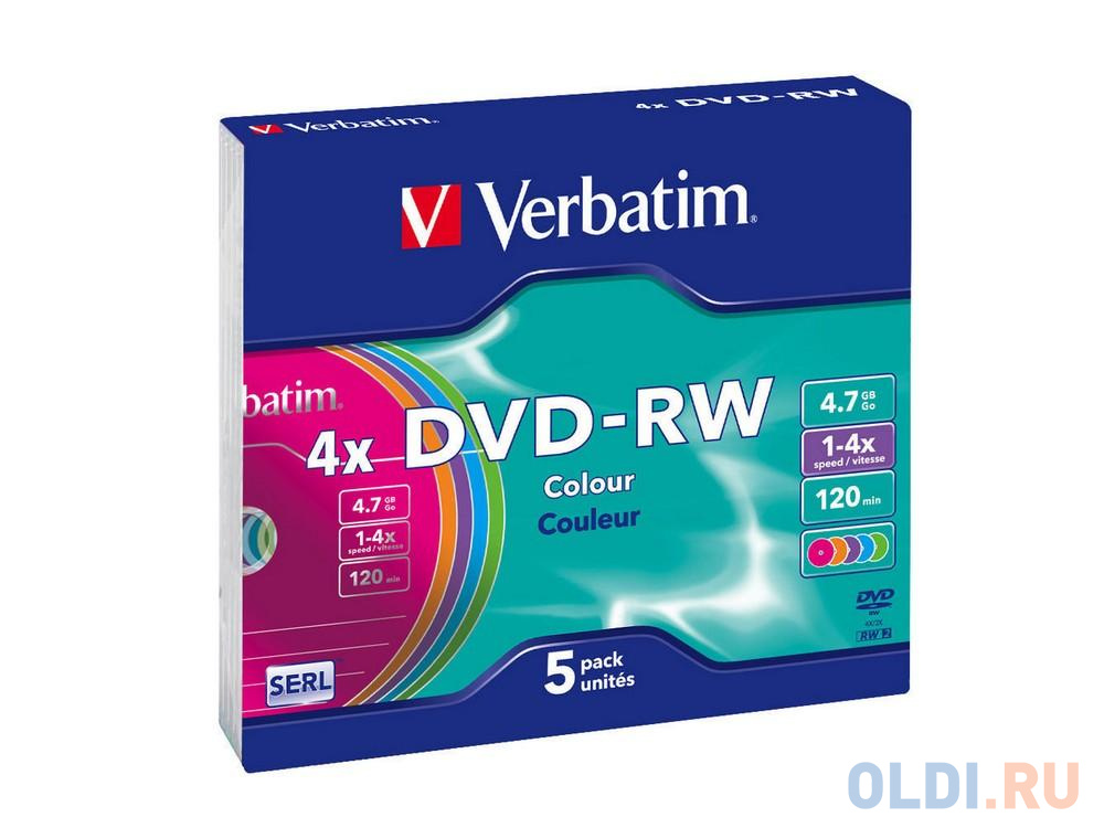 Диски DVD-RW Verbatim 4x 4.7Gb SlimCase 5шт 43563