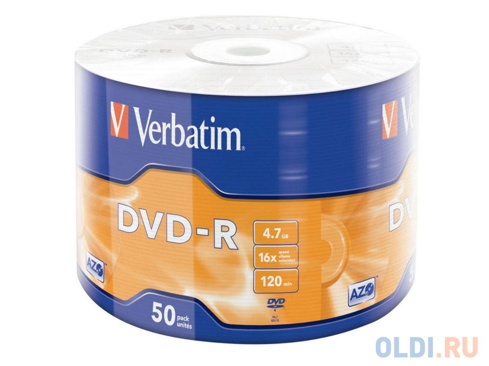 Диски DVD-R Verbatim 16x 4.7Gb Wrap Spindle 50шт 43788