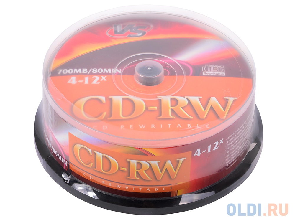 Диски CD-RW 80min 700Mb VS 12х 25 шт CakeBox
