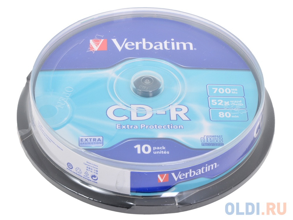 Диски CD-R 80min 700Mb Verbatim  52x  10 шт  Cake Box  DL  <43437