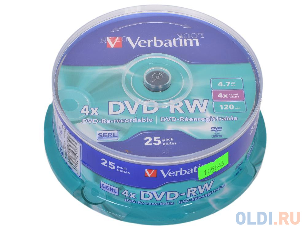 Диск   DVD-RW 4.7Gb Verbatim 4x  25 шт  Cake Box  <43639