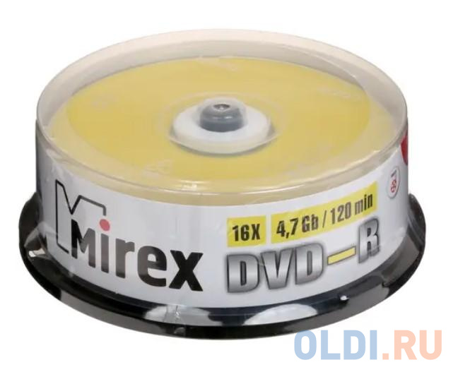 Диск DVD-R Mirex 4.7 Gb, 16x, Cake Box (25), (25/300) твердотельный диск 128gb mirex m 2 2280 pci e 3x4 [r w 1000 650 mb s] tlc