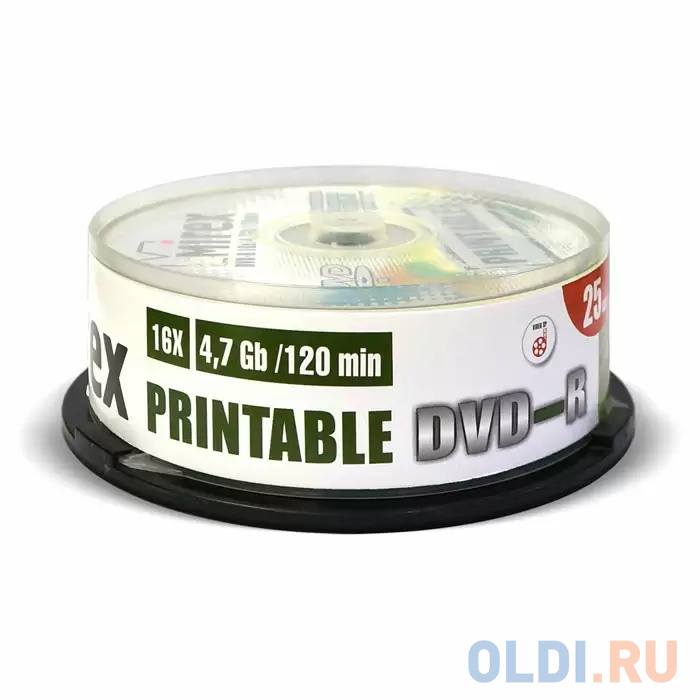 Диск DVD-R Mirex 4.7 Gb, 16x, Cake Box (25), Ink Printable (25/300) скругленный победитовый обдирочный диск диск альфа