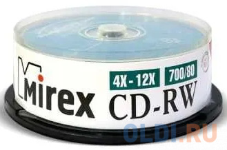 Диск CD-RW Mirex 700 Mb, 12х, Cake Box (25), (25/300) UL121002A8M