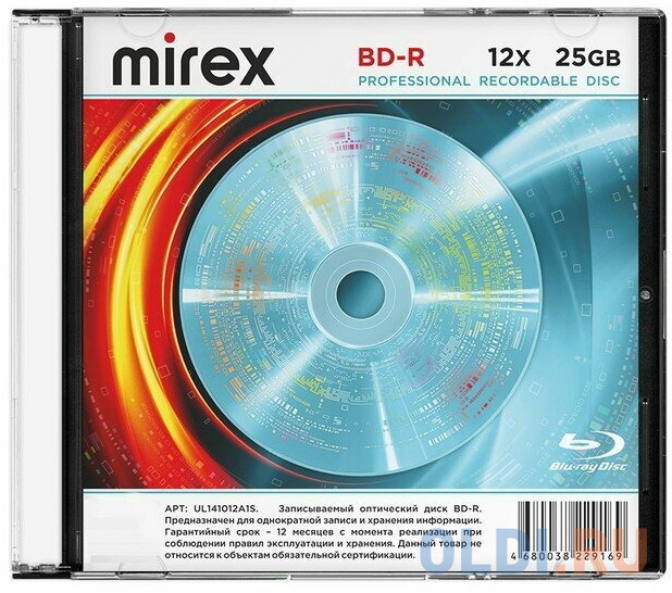 Диск BD-R Mirex 25 Gb, 12x, Slim Case (1), (1/50) - UL141012A1S
