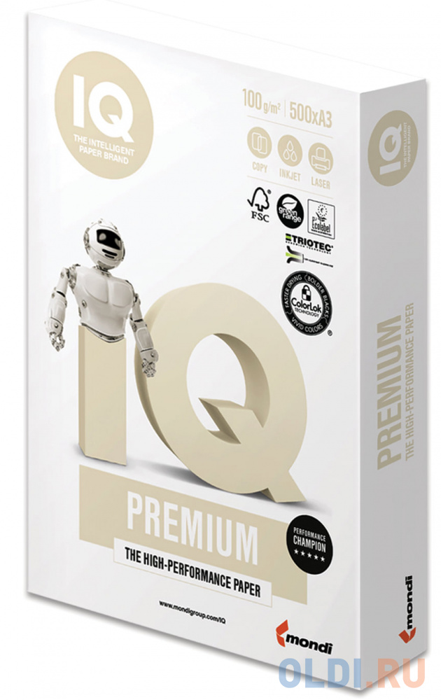 

Бумага IQ PREMIUM, А3, 100 г/м2, 500 л., класс "А", Австрия, белизна 170% (CIE)