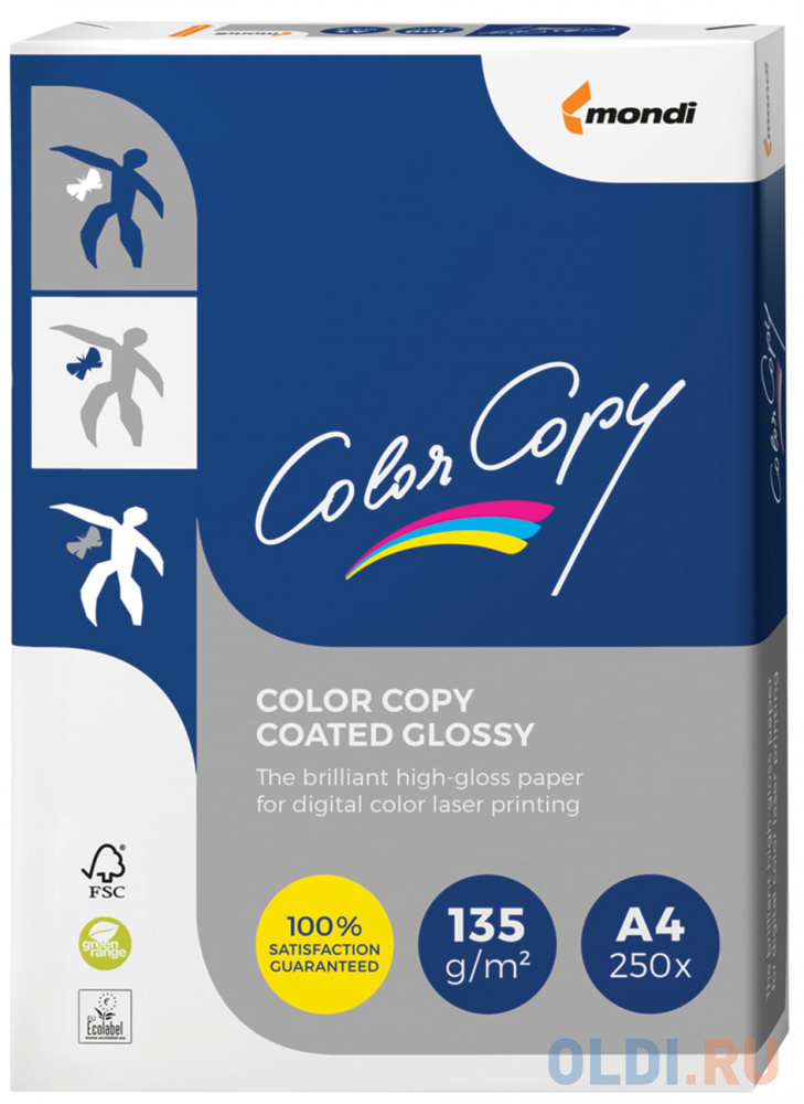

Бумага COLOR COPY GLOSSY, мелованная, глянцевая, А4, 135 г/м2, 250 л., для полноцветной лазерной печати, А++, Австрия, 138% (CIE), A4-27405
