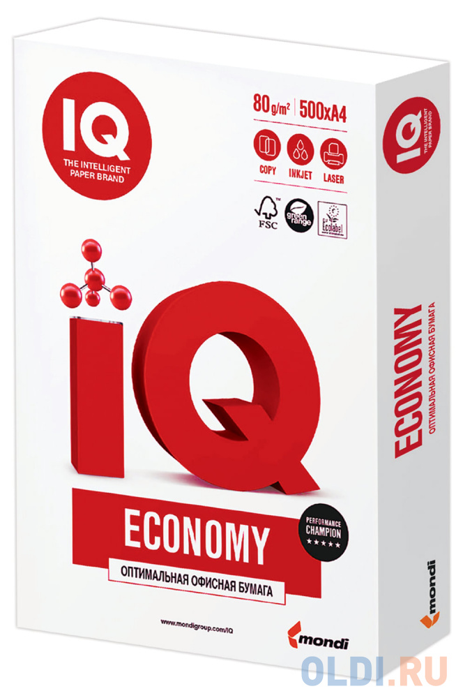 

Бумага офисная А4, класс "C", IQ ECONOMY, 80 г/м2, 500 л., Сыктывкар, белизна 146% (CIE)