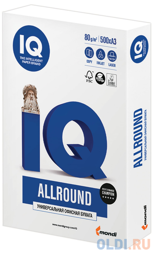 

Бумага офисная А3, класс "В", IQ ALLROUND, 80 г/м2, 500 л., Сыктывкар, белизна 162% (CIE)