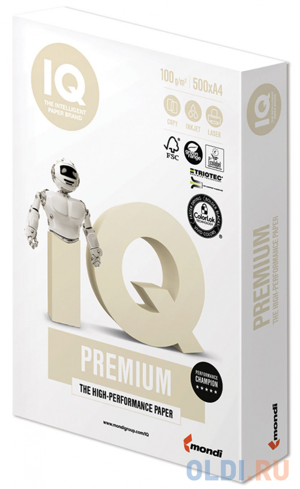Бумага IQ PREMIUM, А4, 100 г/м2, 500 л., класс А, Австрия, белизна 170% (CIE)