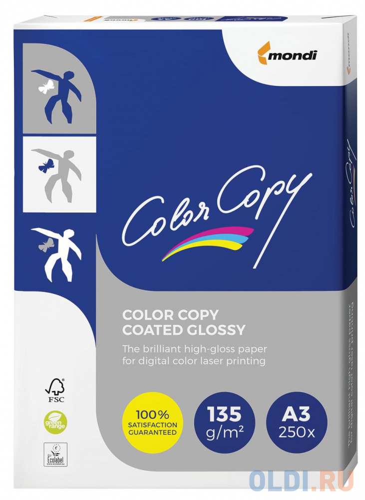 Бумага COLOR COPY GLOSSY, мелованная, глянцевая, А3, 135 г/м2, 250 л., для полноцветной лазерной печати, А++, Австрия, 138% (CIE), A3-7709