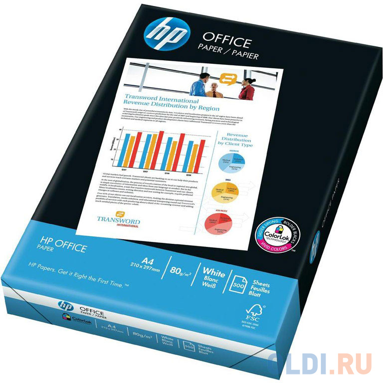 

Бумага HP OFFICE PAPER, ф. А4, белизна 153%, яркость 96 %, 80 г/м2, 500 л.|2
