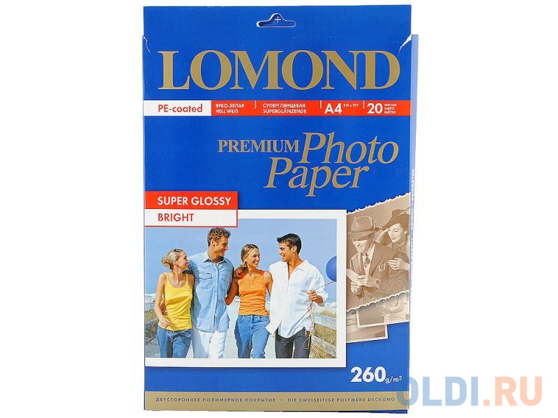 Фотобумага Lomond 1103101 А4/260г/м2/20 л, высокоглянцевая для струйной печати