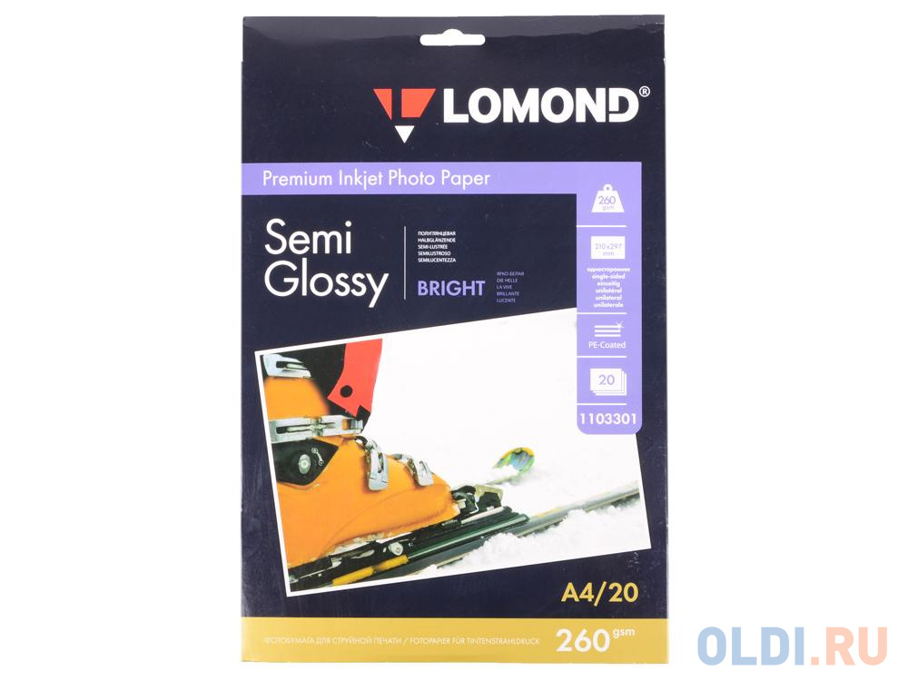 Бумага Lomond A4 260г/кв.м Semi Glossy [1103301] 20л
