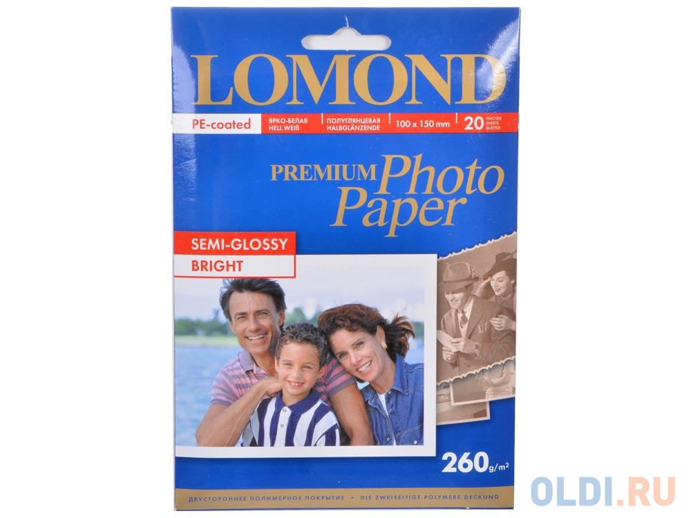 1103302 бумага LOMOND (100*150, 260гр, 20л) Premium Полуглянцевая, 1стор - фото 1