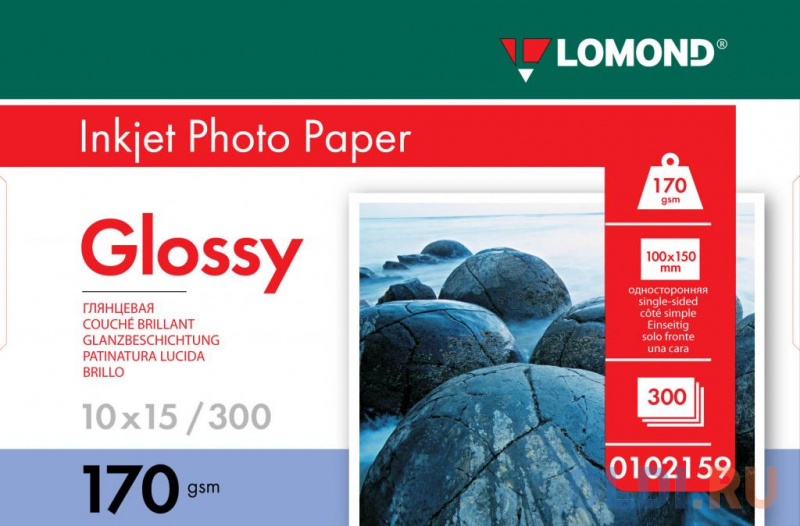 Фотобумага LOMOND Односторонняя Глянцевая для струйной печати, 10х15см.,170 г/м2, 300 листов, цвет белый