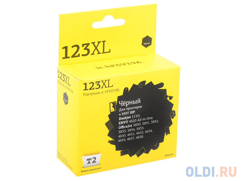 Картридж T2 IC-HF6V19A №123XL Black (черный) для HP Deskjet 1110 / Envy 4520 / OfficeJet 3830/3831/3832/3833/3834/3835/4650/4651/4652/4654/4655/4657/4 - фото 1