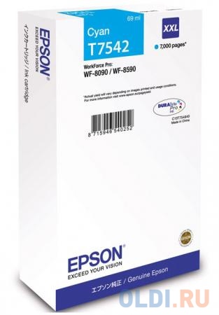 Картридж Epson C13T754240 для Epson WF-8090/8590 голубой
