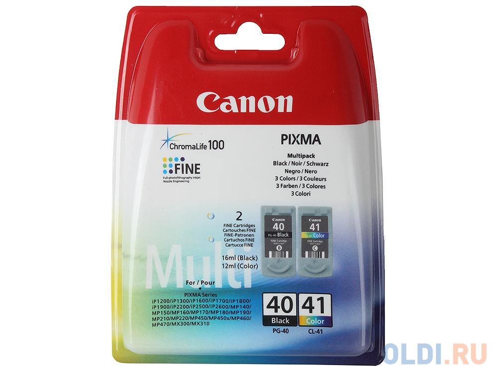 Набор картриджей Canon PG-40/CL-41 для PIXMA MP450/MP170/MP150/iP2200/iP1600/iP6220D/iP6210D/iP22 черный и цветной 330/310 страниц 0615B043 - фото 1