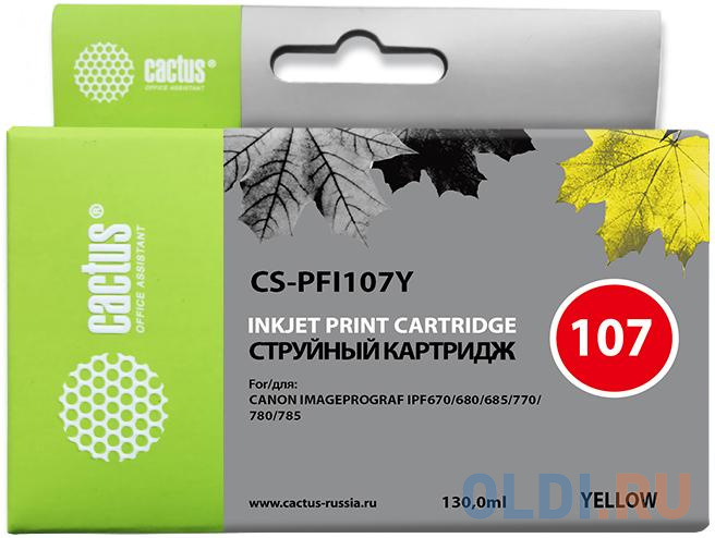 Картридж Cactus CS-PFI107Y для Canon IP iPF670/iPF680/iPF685/iPF770/iPF780/iPF785 желтый
