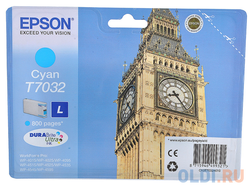 

Картридж Epson C13T70324010 800стр Голубой