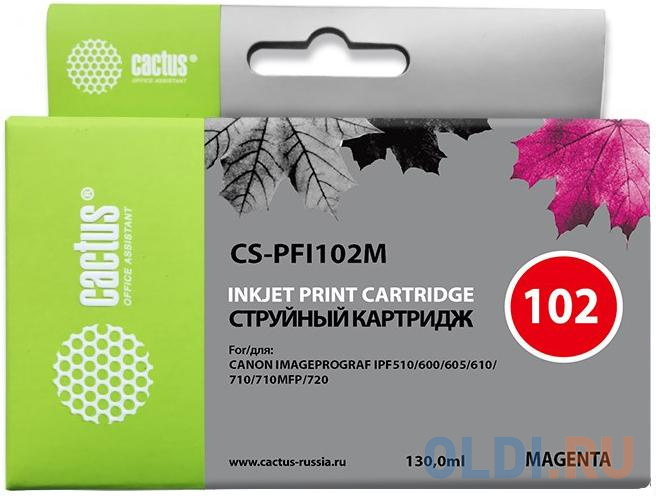 Картридж Cactus CS-PFI102M для Canon IP iPF500/iPF600/iPF700/MFP M40/iPF765/LP17/LP24 пурпурный