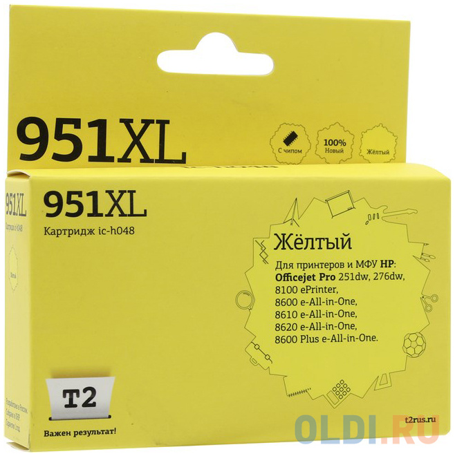 

Картридж T2 №951XL для HP Officejet Pro 8100/8600/8600 Plus/251dw/276dw желтый 1500стр CN048AE