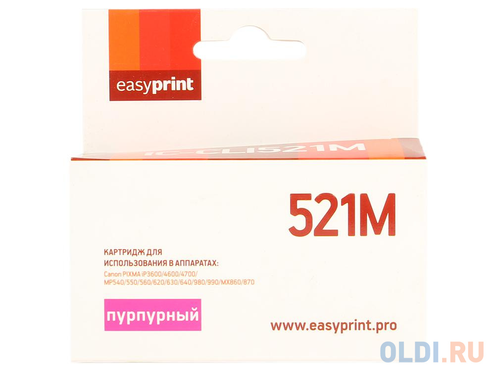 Картридж EasyPrint CLI-521M для Canon PIXMA iP4700/MP540/620/980/MX860 пурпурный IC-CLI521M картридж easyprint ic pgi425bk для canon pixma ip4840 mg5140 mg6140 mx884