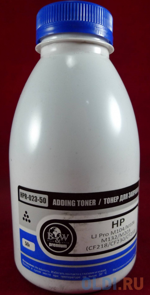 Тонер для картриджей CF218/CF230A,CRG-047,CRG-051 (фл. 50г) B&W Premium фас.Россия, цвет черный