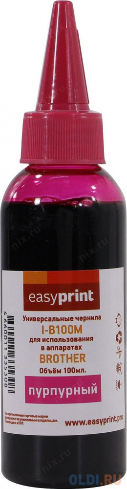 Чернила EasyPrint I-B100M универсальные для Brother (100мл.) пурпурный бутылка с чернилами brother bt5000m пурпурный для dcp t300 dcp t500w dcp t700w 5000стр