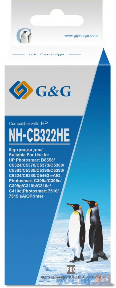 Картридж струйный G&G NH-CB322HE фото черный (14.2мл) для HP Photosmart B8553/C5324/C5370/C5373/C5380/C5383