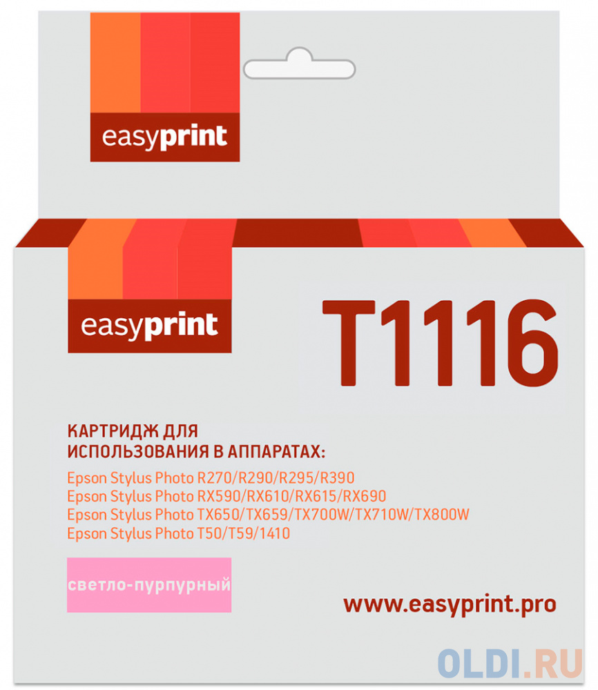 Картридж EasyPrint IE-T1116 для Epson Stylus Photo R270R/290/R390/RX690/TX700, светло-пурпурный, с чипом картридж t2 ic et0805 для epson st ph p50 px660 px720wd светло голубой