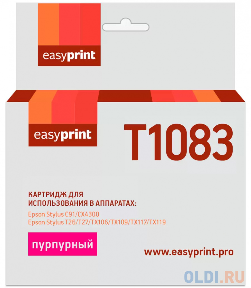 Картридж EasyPrint IE-T1083 для Epson Stylus C91/CX4300/TX106/TX117, пурпурный, с чипом картридж easyprint ie t1031 для epson stylus tx550w office t40w tx600fw с чипом