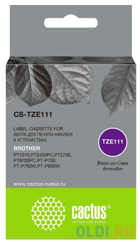 Картридж ленточный Cactus CS-TZE111 черный для Brother 1010/1280/1280VP/2700VP