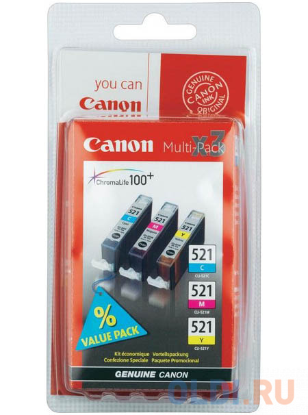 Картридж Canon CLI-521C/M/Y MULTIPACK 446стр Многоцветный картридж canon pg 510 cl 511 multipack для pixma mp240 260 480 mx320 330