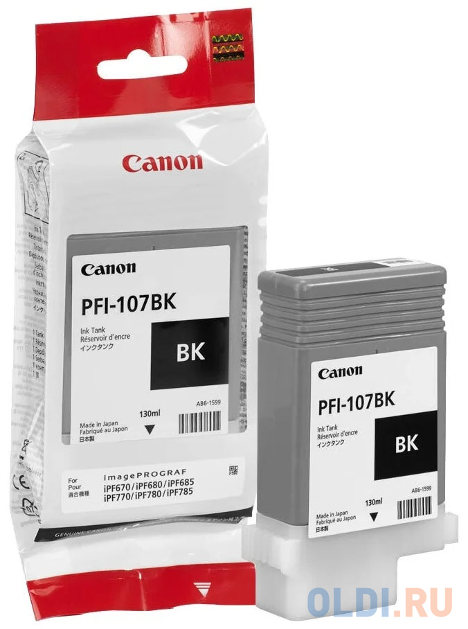 Картридж Canon PFI-107 BK для iPF680/685/780/785 130мл черный 6705B001 картридж canon pfi 107 m для ipf680 685 780 785 130мл пурпурный 6707b001