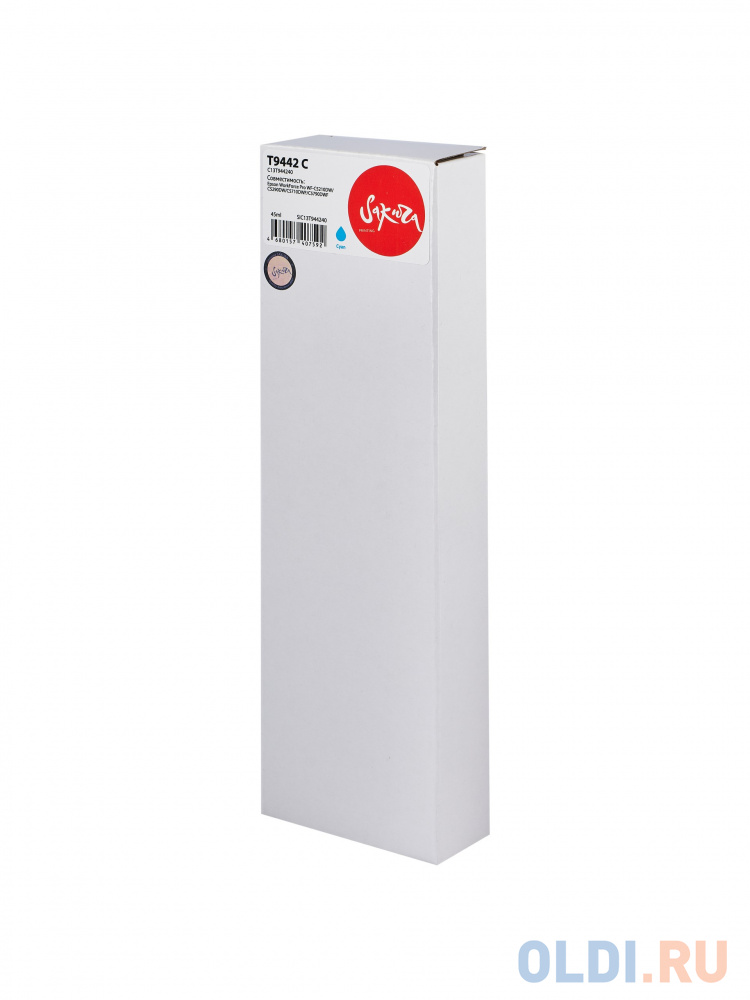 

Контейнер с чернилами Sakura C13T944240 (T9442 C) для Epson WorkForce Pro WF-C5210DW/C5290DW/C5710DWF/C5790DWF, пигментный тип чернил, голубой, 45 мл.