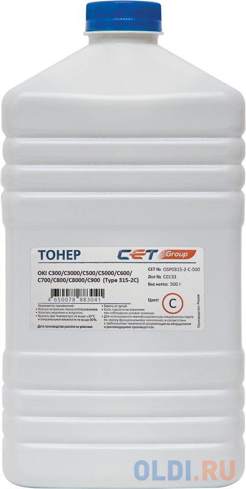 Тонер для OKI Pro9431, C300/C301/C3000/C500/C5000/C600 (Japan) Cyan, 500г/бут, (унив.) (Type 315-2) CET