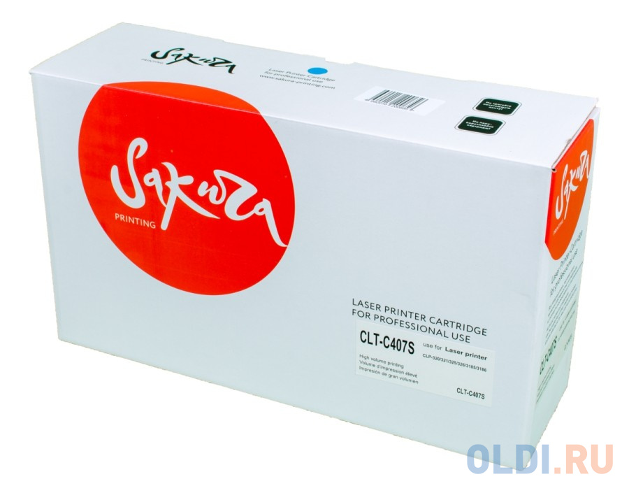 Картридж Sakura CLTC407S для Samsung CLP-320/CLP-321/CLP-325/CLP-326/CLP-3185/CLP-3186, голубой, 1000 к.