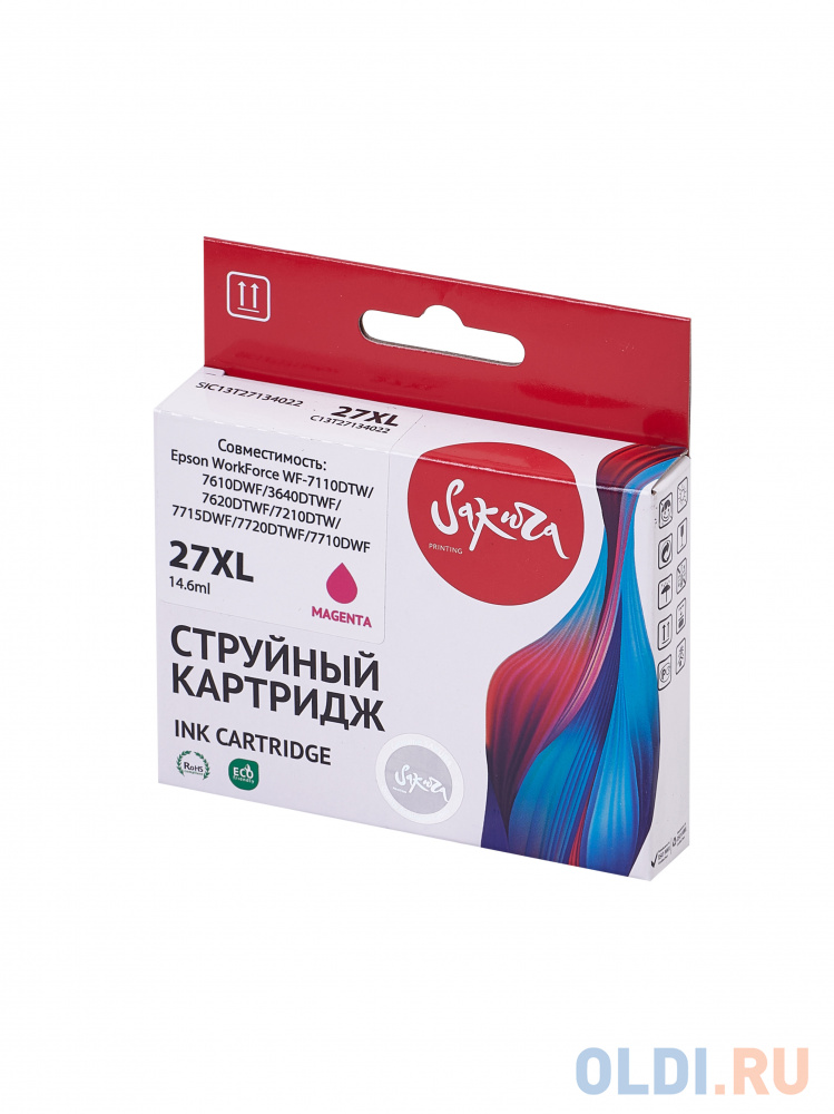 Струйный картридж Sakura C13T27134022 (27XL Magenta) для Epson WorkForce WF-7110DTW/7610DWF/3640DTWF/7620DTWF/7210DTW/7715DWF/7720DTWF/7710DWF, водора