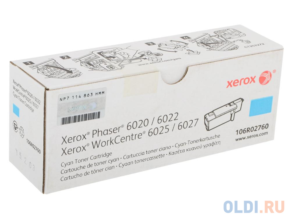 Картридж Xerox 106R02760 1000стр Голубой картридж xerox 106r03395 15500стр